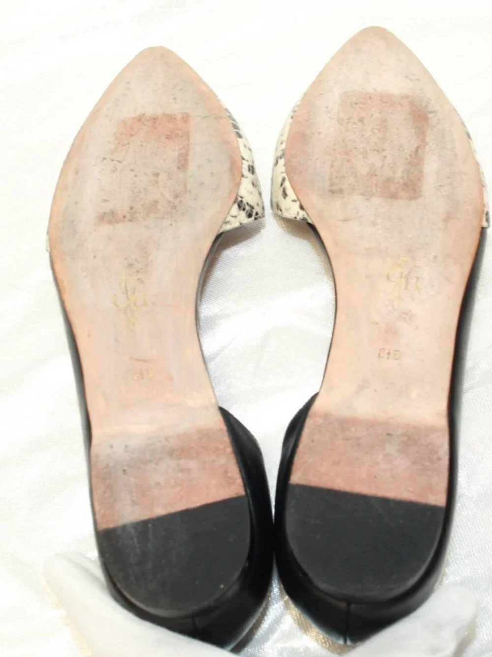 Cole Haan SZ 8.5 B Black Leather Snakeskin Print Pointy Toe Amalia D'orsay Flats